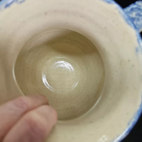 Vtg Spongeware Pottery Bunny Pitcher Signed CMP Pottery Spring Decor - Picture 8 of 8